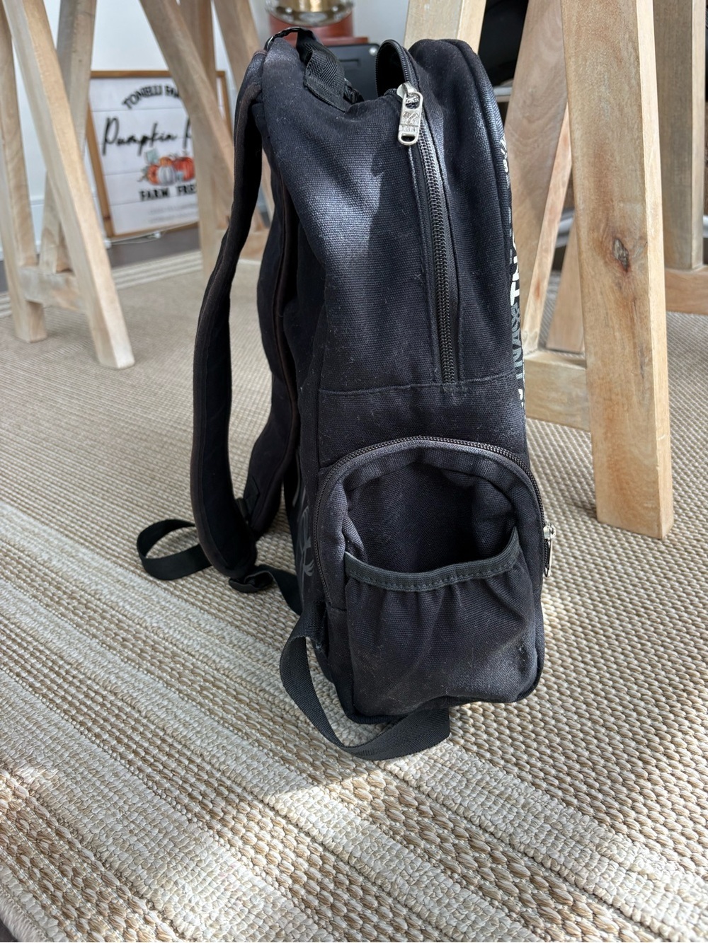 TNA Aritzia Black Monogram Logo Backpack with Rain Cover Y2K 2000s Pockets - Picture 4 of 8
